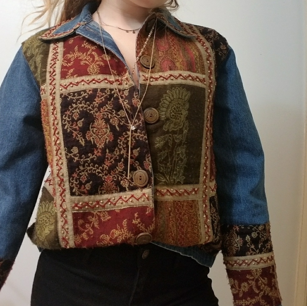 Quilted and Denim Long Sleeved Button up Top